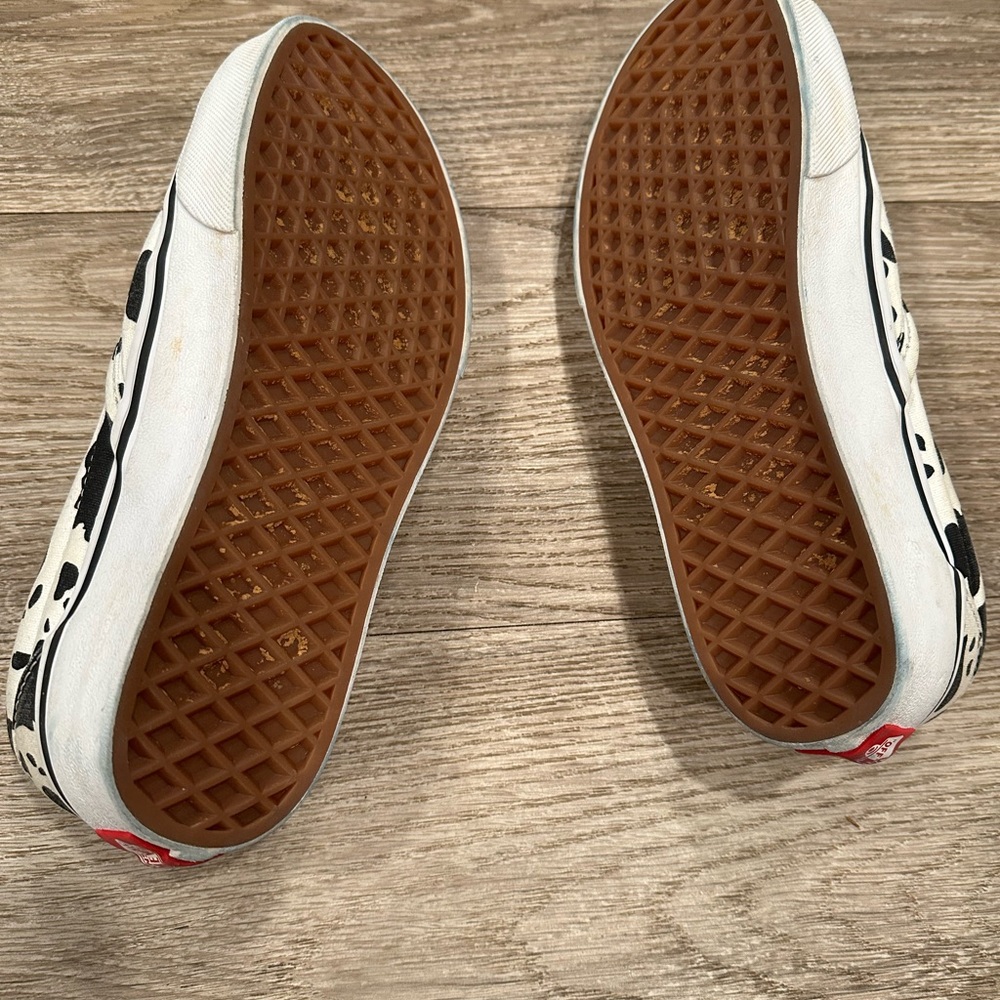 Vans Black and White Cow Print Slip-On Sneakers - Picture 4 of 4